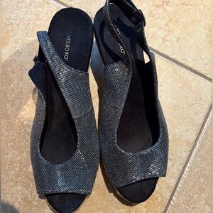 Black Glitter Wedge Shoes | Comfort Fit | Size 10